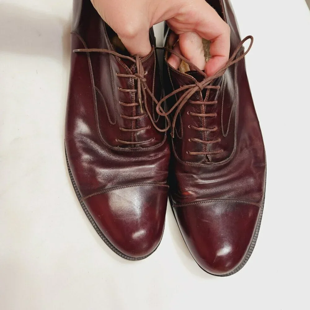 Salvatore Ferragamo Men's Padova Oxford‎ Sz 13 B Merlot Calfskin Dress Shoe FLAW